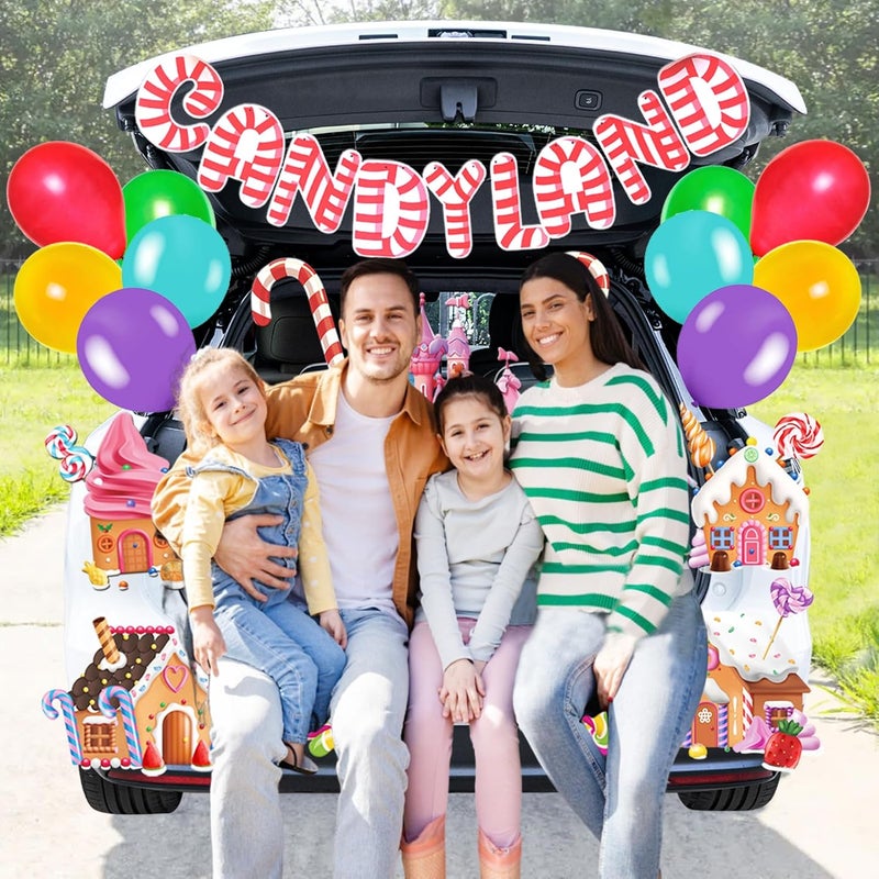 DreiPanda Halloween Trunk or Treat Candy Land Decorations Kit with Whole Piece Sweet Candy Land Lollipop Balloons Tassel for Suv Car Archway Garage Door Haunted House Party Decoration - Image 4